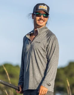 Huk Gear Performance Tops-Airweight Heather 1/4 Zip Volcanic Ash Heather