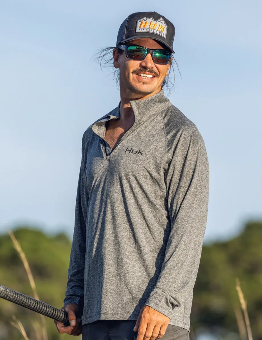 Huk Gear Performance Tops-Airweight Heather 1/4 Zip Volcanic Ash Heather