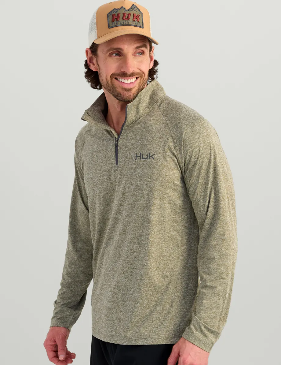 Huk Gear Performance Tops-Airweight Heather 1/4 Zip Moss Heather
