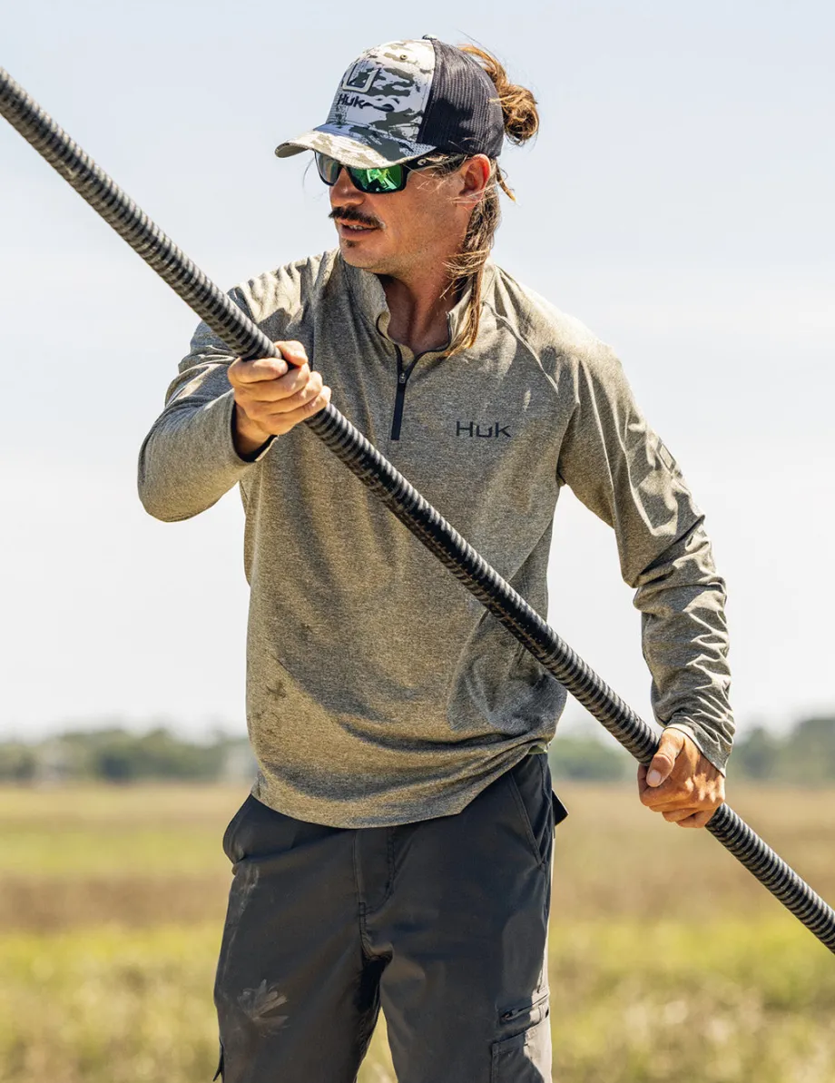 Huk Gear Performance Tops-Airweight Heather 1/4 Zip Moss Heather
