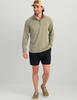 Huk Gear Performance Tops-Airweight Heather 1/4 Zip Moss Heather
