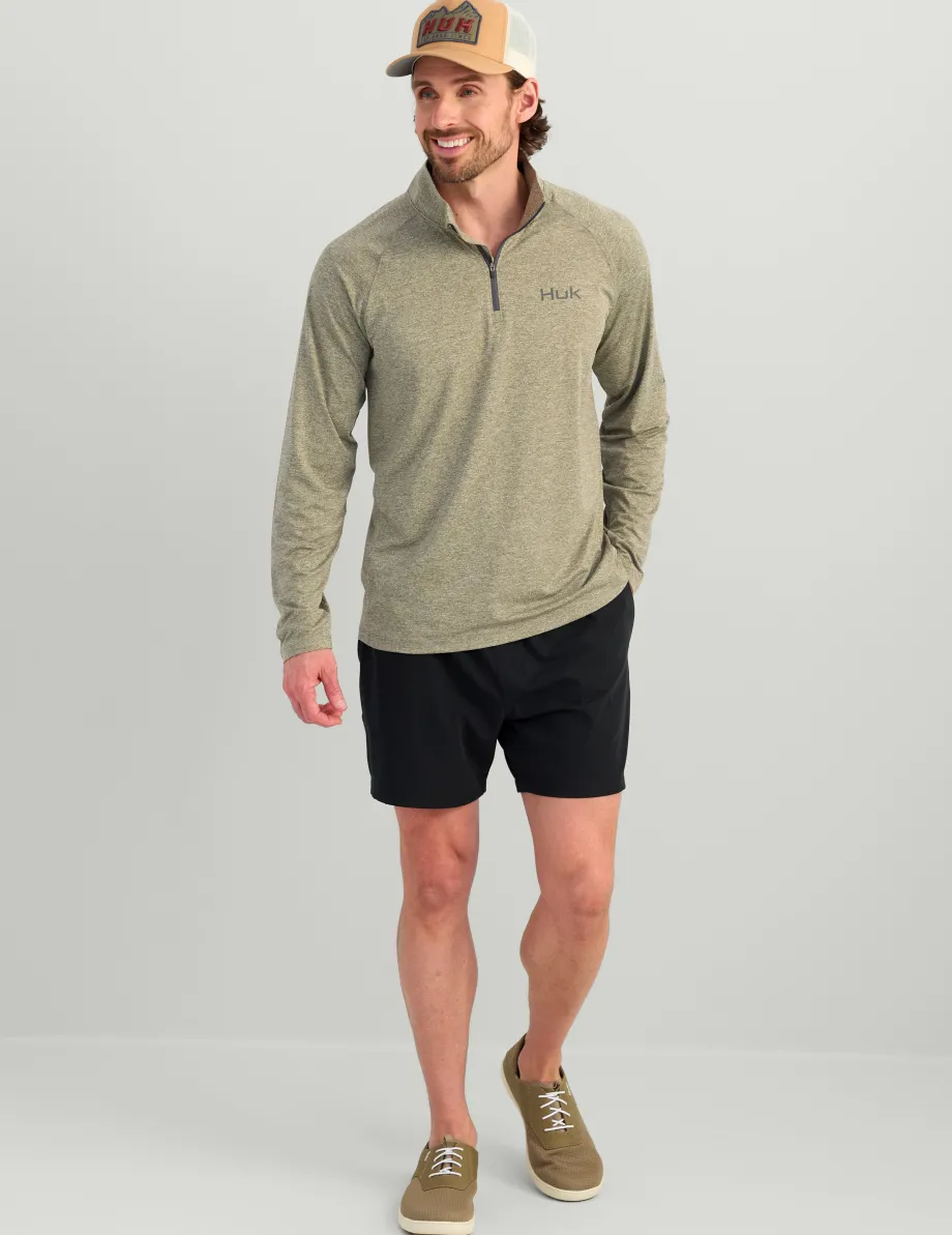 Huk Gear Performance Tops-Airweight Heather 1/4 Zip Moss Heather