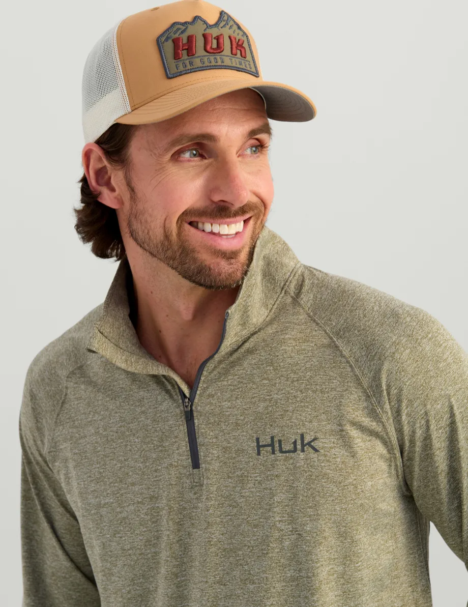 Huk Gear Performance Tops-Airweight Heather 1/4 Zip Moss Heather
