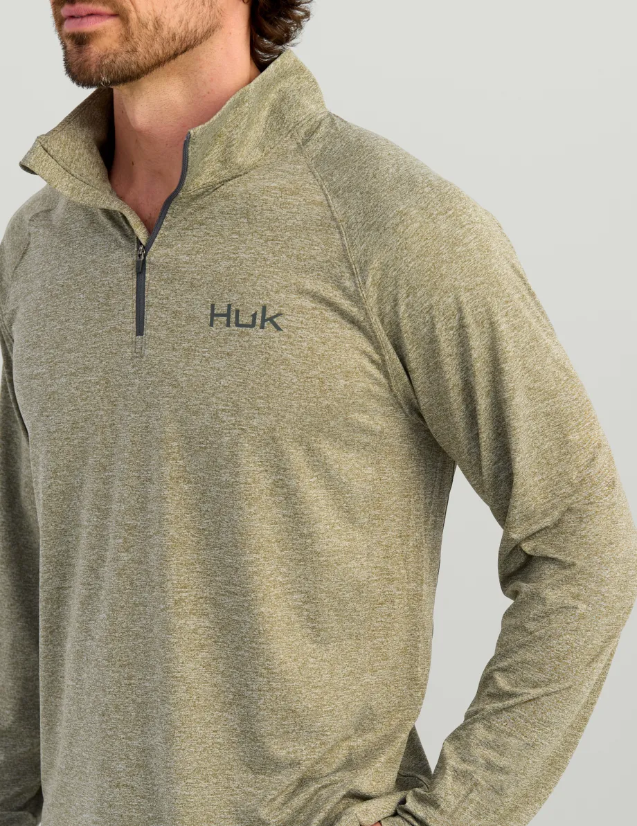 Huk Gear Performance Tops-Airweight Heather 1/4 Zip Moss Heather