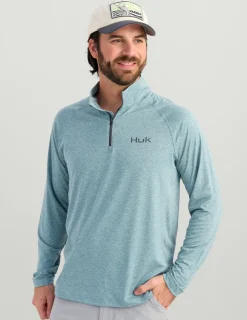 Huk Gear Performance Tops-Airweight Heather 1/4 Zip Silver Blue Heather
