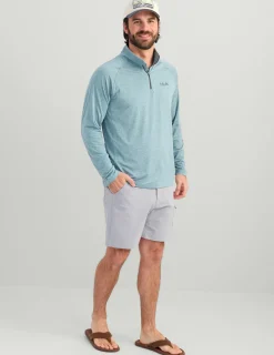 Huk Gear Performance Tops-Airweight Heather 1/4 Zip Silver Blue Heather