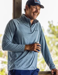 Huk Gear Performance Tops-Airweight Heather 1/4 Zip Silver Blue Heather