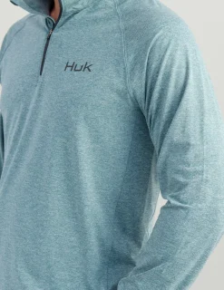 Huk Gear Performance Tops-Airweight Heather 1/4 Zip Silver Blue Heather