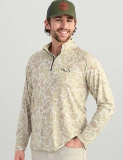 Huk Gear Performance Tops-Airweight KC 1/4 Zip KC Sand Camo