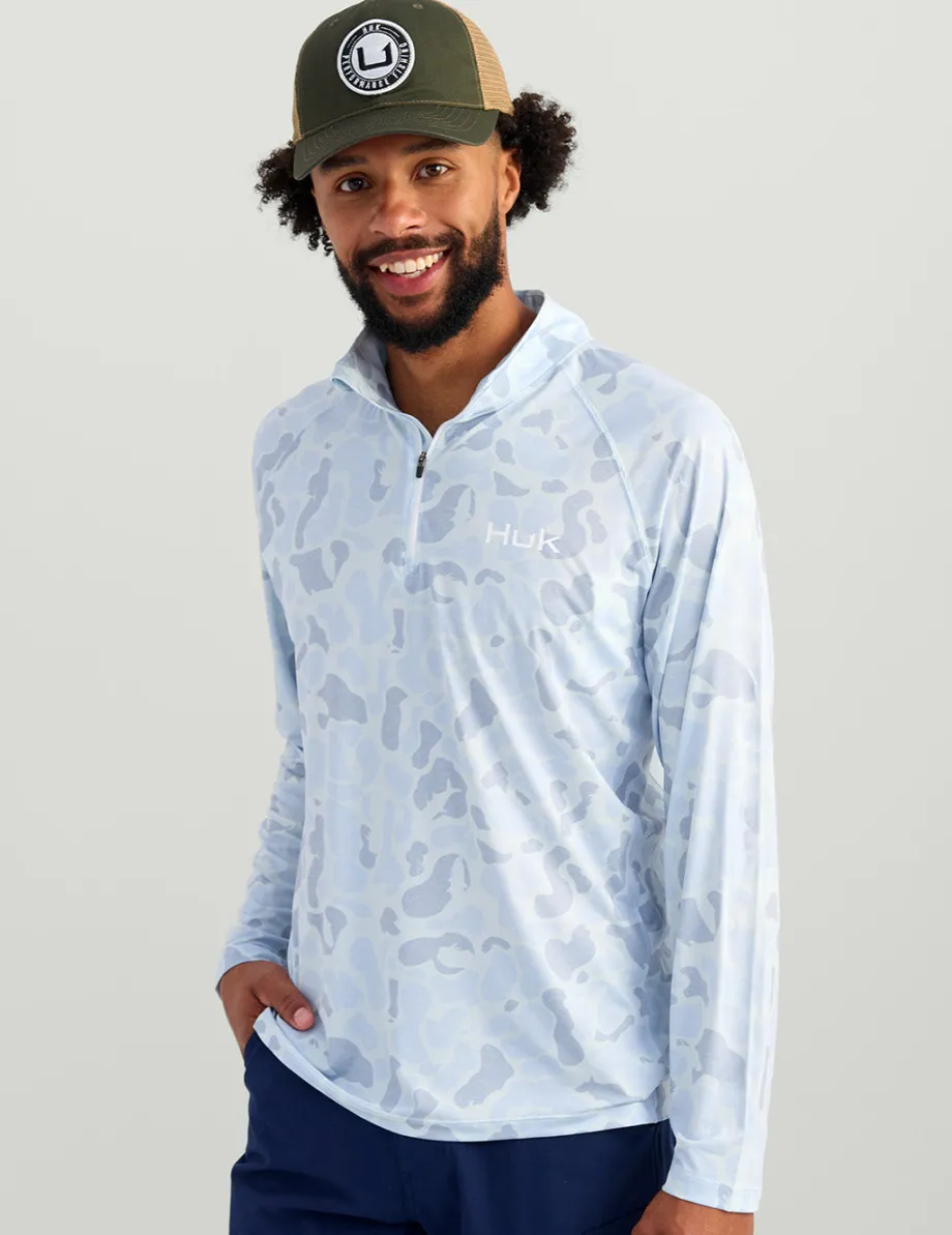 Huk Gear Performance Tops-Airweight KC 1/4 Zip KC Sky Camo