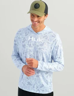 Huk Gear Performance Tops-Airweight KC Printed Hoodie KC Sky Camo