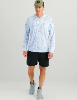 Huk Gear Performance Tops-Airweight KC Printed Hoodie KC Sky Camo