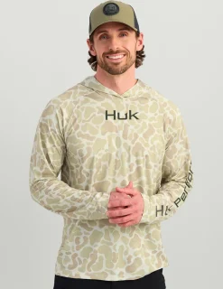 Huk Gear Performance Tops-Airweight KC Printed Hoodie KC Sand Camo