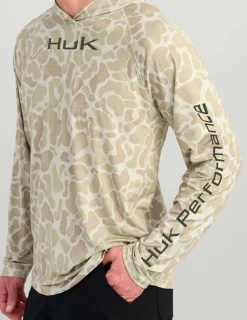 Huk Gear Performance Tops-Airweight KC Printed Hoodie KC Sand Camo