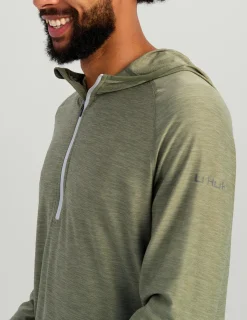 Huk Gear Performance Tops-Atoll Half Zip Hoodie Moss