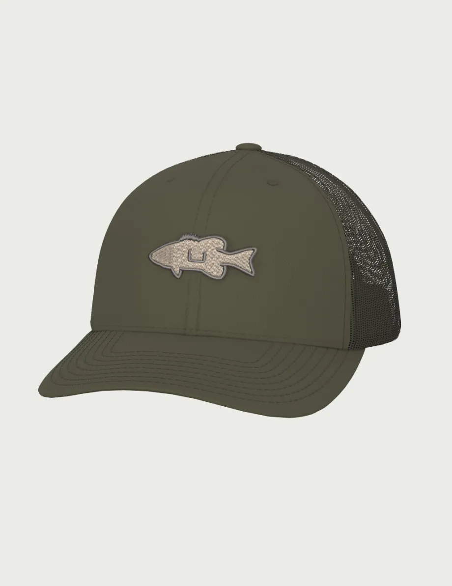 Huk Gear Hats-Bass Logo Trucker Hat Moss