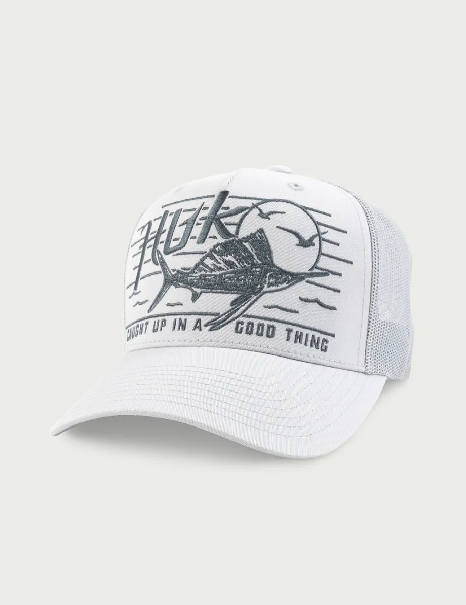 Huk Gear Hats-Caught Up Trucker Hat Harbor Mist