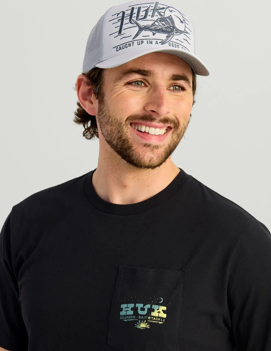 Huk Gear Hats-Caught Up Trucker Hat Harbor Mist