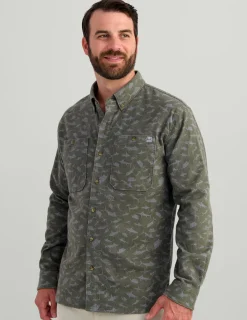 Huk Gear Button Downs-Chesapeake KC Printed Flannel Moss Mini Fish