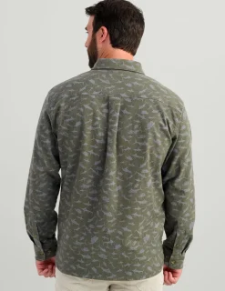 Huk Gear Button Downs-Chesapeake KC Printed Flannel Moss Mini Fish