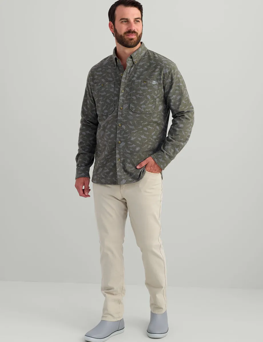 Huk Gear Button Downs-Chesapeake KC Printed Flannel Moss Mini Fish