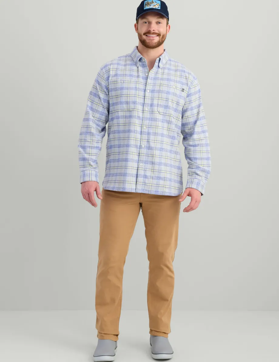 Huk Gear Button Downs-Chesapeake Plaid Flannel Harbor Mist Plaid