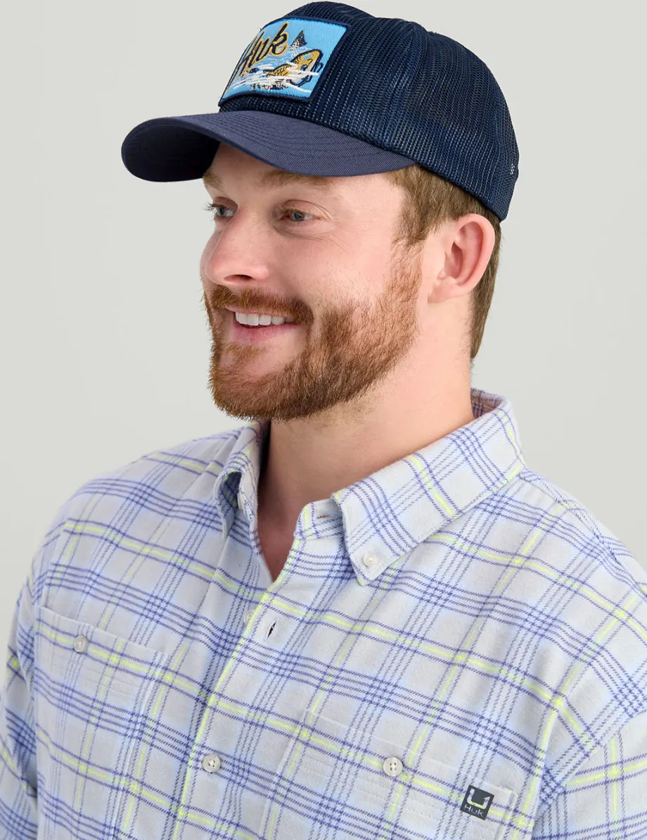 Huk Gear Button Downs-Chesapeake Plaid Flannel Harbor Mist Plaid