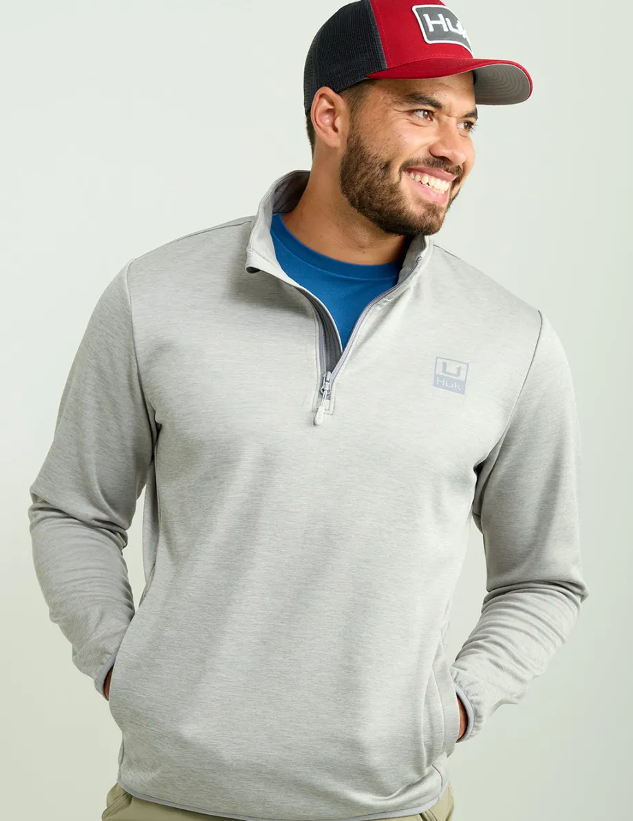 Huk Gear Hoodies & Pullovers-Coldfront+ Performance 1/4 Zip Harbor Mist Heather