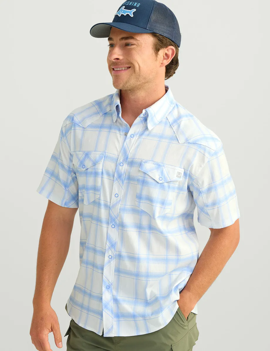 Huk Gear Button Downs-Diamond Back Plaid Short Sleeve Button-Down Windsurfer Plaid