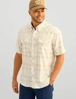 Huk Gear Button Downs-Diamond Back Plaid Short Sleeve Button-Down New Khaki Plaid
