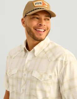Huk Gear Button Downs-Diamond Back Plaid Short Sleeve Button-Down New Khaki Plaid