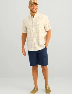 Huk Gear Button Downs-Diamond Back Plaid Short Sleeve Button-Down New Khaki Plaid