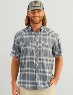 Huk Gear Button Downs-Diamond Back Plaid Short Sleeve Button-Down Naval Academy Plaid 2