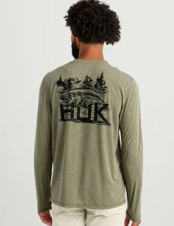 Huk Gear T-Shirts|Performance Tops-Drift Long Sleeve Performance Tee Moss Heather