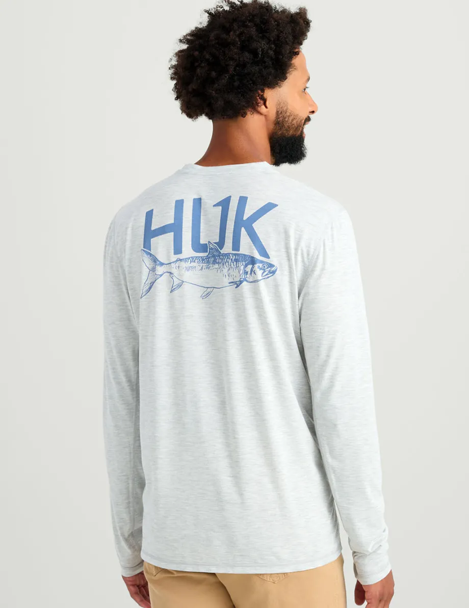 Huk Gear T-Shirts|Performance Tops-Drift Long Sleeve Performance Tee Harbor Mist Heather