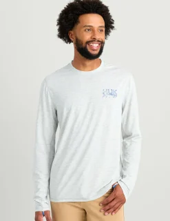 Huk Gear T-Shirts|Performance Tops-Drift Long Sleeve Performance Tee Harbor Mist Heather
