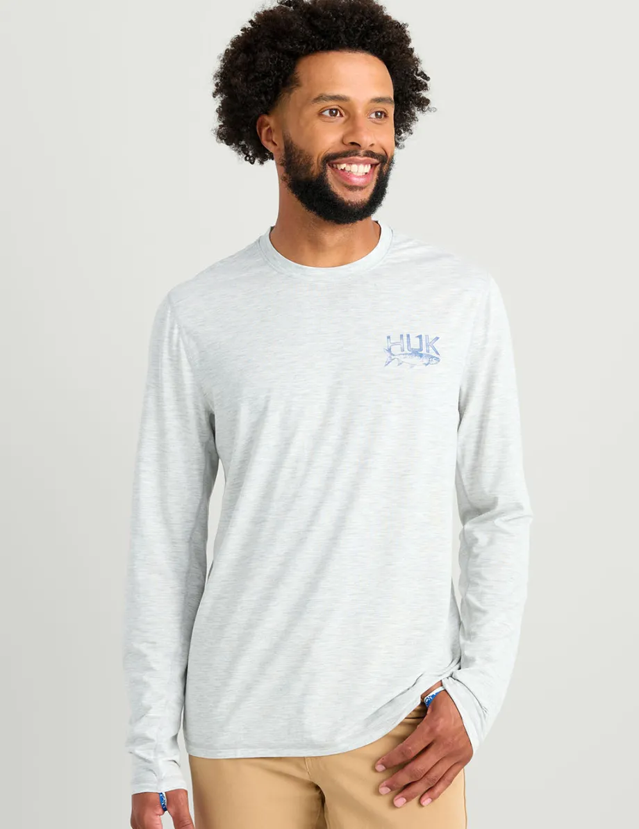 Huk Gear T-Shirts|Performance Tops-Drift Long Sleeve Performance Tee Harbor Mist Heather