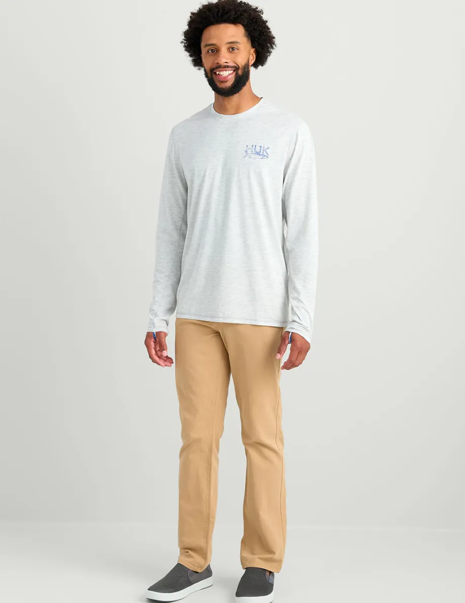 Huk Gear T-Shirts|Performance Tops-Drift Long Sleeve Performance Tee Harbor Mist Heather