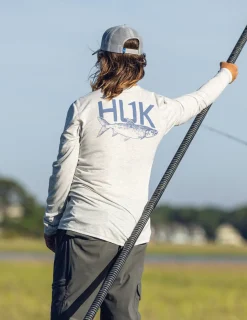 Huk Gear T-Shirts|Performance Tops-Drift Long Sleeve Performance Tee Harbor Mist Heather