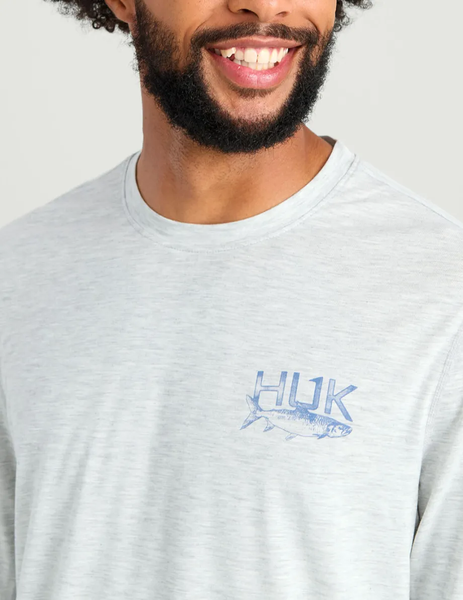 Huk Gear T-Shirts|Performance Tops-Drift Long Sleeve Performance Tee Harbor Mist Heather