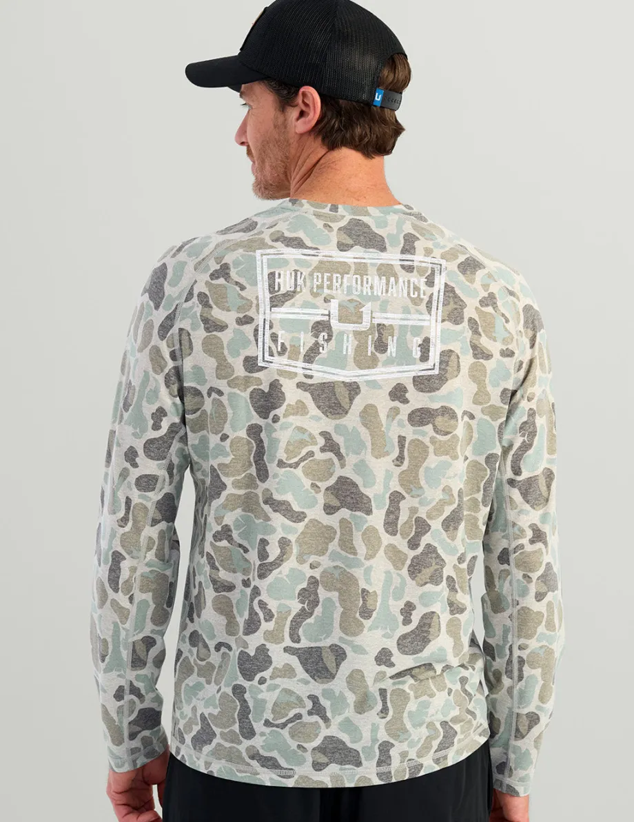 Huk Gear T-Shirts|Performance Tops-Drift Long Sleeve Performance Tee KC Volcanic Ash Camo