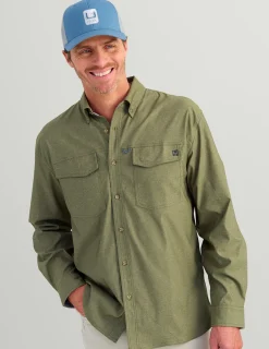 Huk Gear Button Downs-Hawser Tech Lightweight Flannel Moss Heather