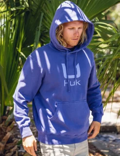 Huk Gear Hoodies & Pullovers-Huk Barb U Cotton Fleece Hoodie Skipper Blue