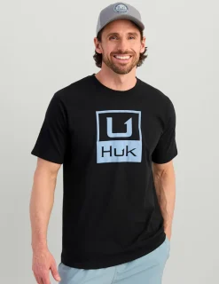 Huk Gear T-Shirts-Huk Stacked Logo Tee Black