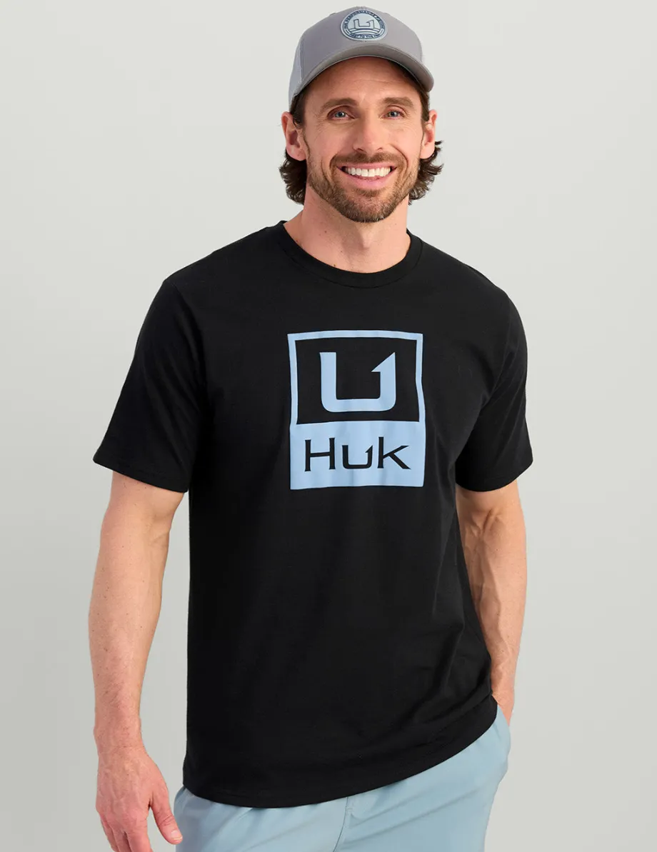 Huk Gear T-Shirts-Huk Stacked Logo Tee Black