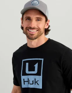 Huk Gear T-Shirts-Huk Stacked Logo Tee Black