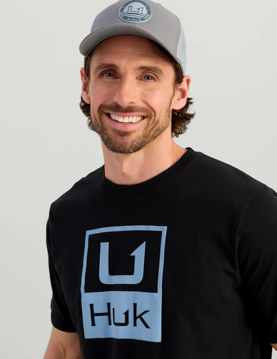 Huk Gear T-Shirts-Huk Stacked Logo Tee Black