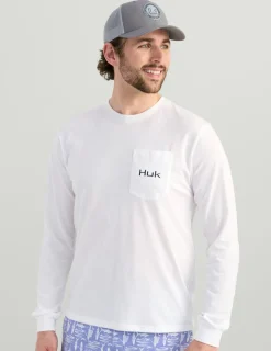 Huk Gear T-Shirts-KC Art Series Long Sleeve Pocket Tee White Tuna