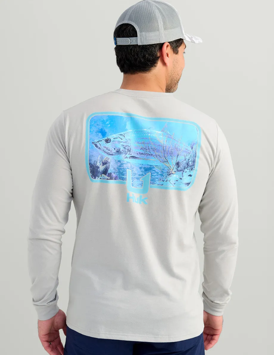 Huk Gear T-Shirts-KC Art Series Long Sleeve Pocket Tee Harbor Mist Tarpon