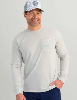 Huk Gear T-Shirts-KC Art Series Long Sleeve Pocket Tee Harbor Mist Tarpon